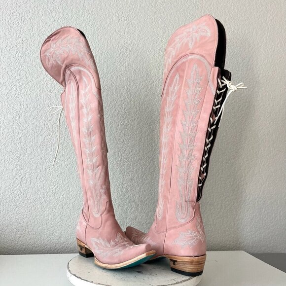 Lane LEXINGTON Over the Knee Womens Cowboy Boots 8.5 Pink Western Cowgirl Tall - Picture 1 of 13